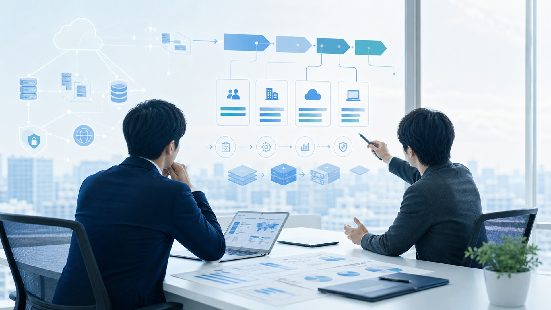IT戦略とシステム構成を検討するコンサルティングの打ち合わせ